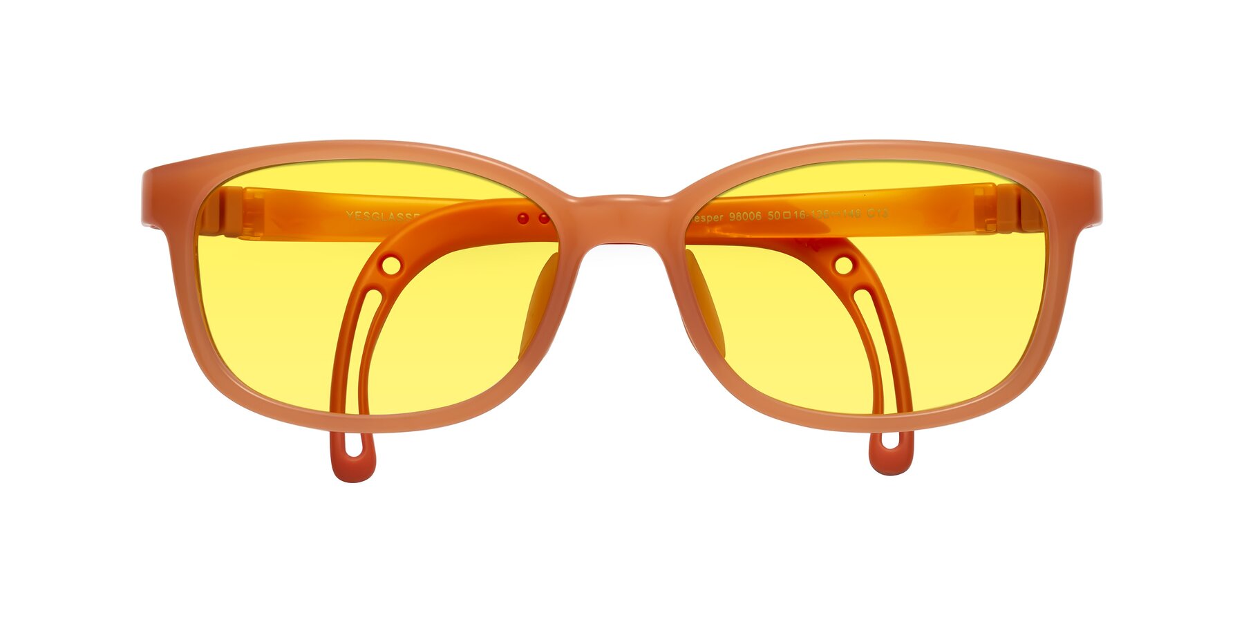 Folded Front of Hesper in Hunter Orange with Medium Yellow Tinted Lenses