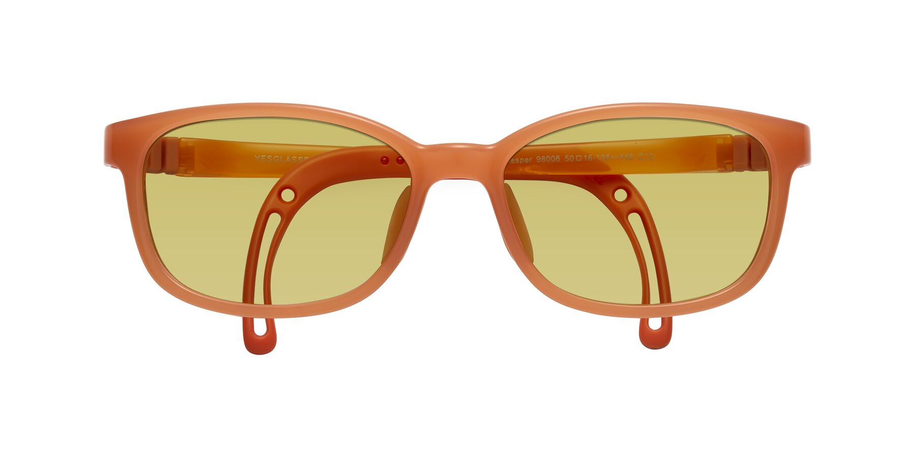 Folded Front of Hesper in Hunter Orange with Medium Champagne Tinted Lenses