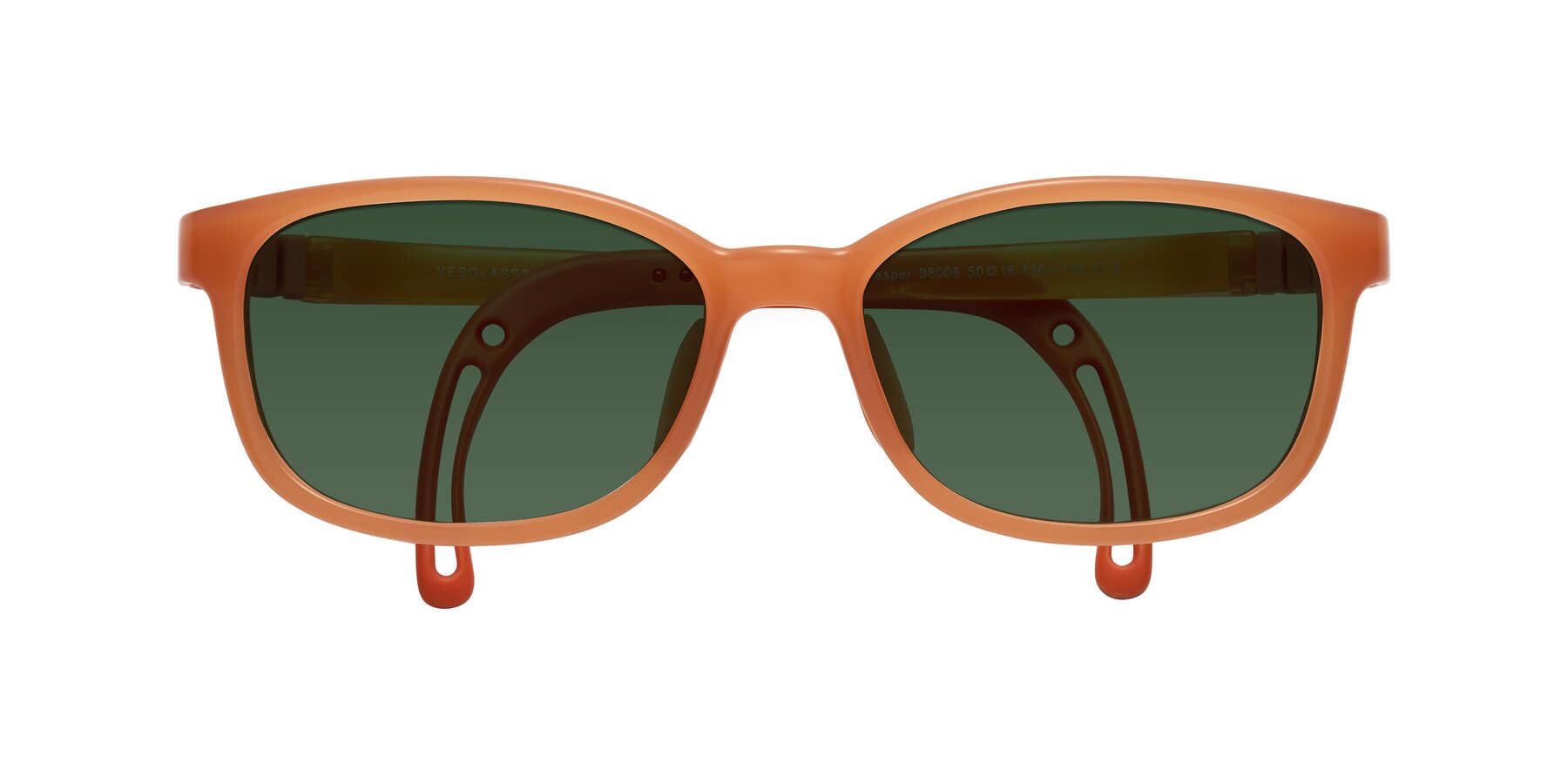 Folded Front of Hesper in Hunter Orange with Green Tinted Lenses