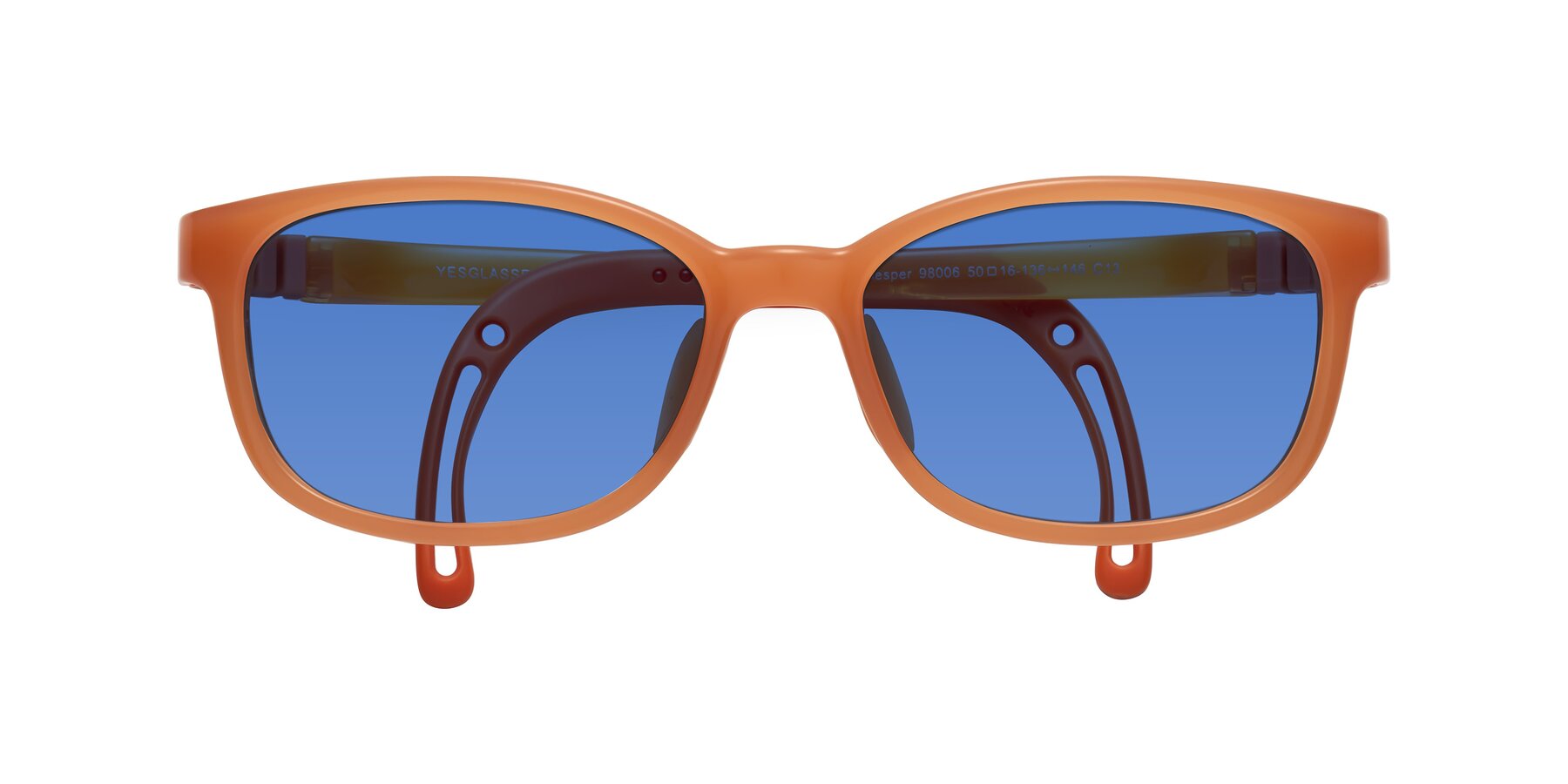 Folded Front of Hesper in Hunter Orange with Blue Tinted Lenses