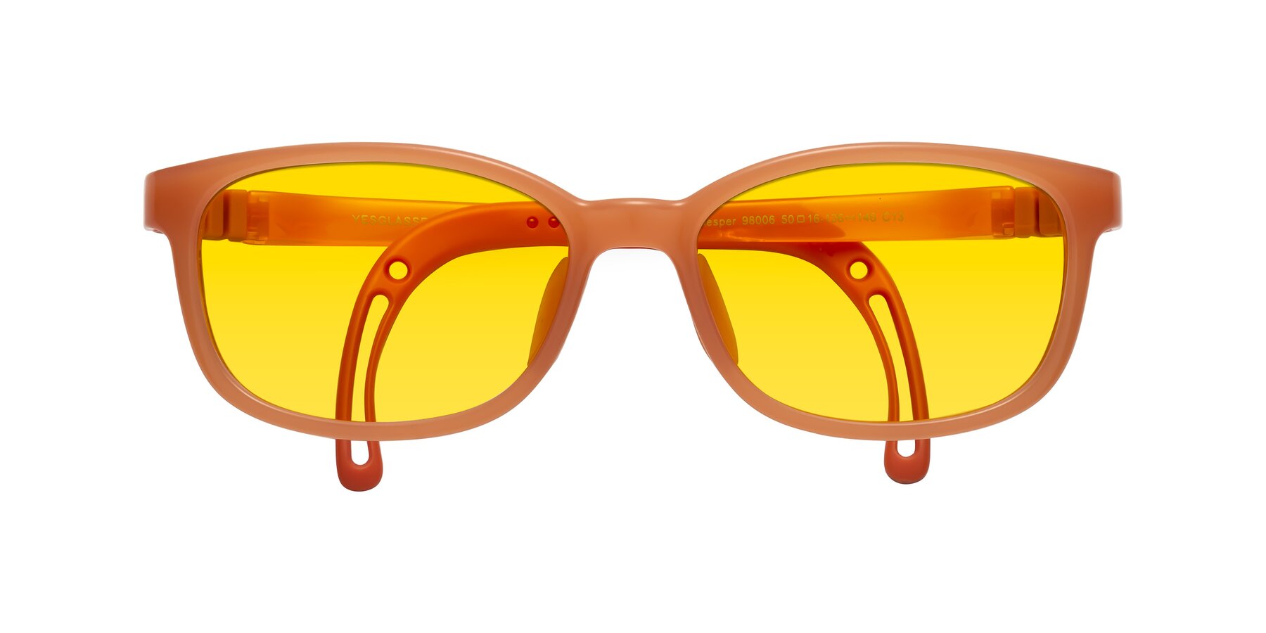 Folded Front of Hesper in Hunter Orange with Yellow Tinted Lenses