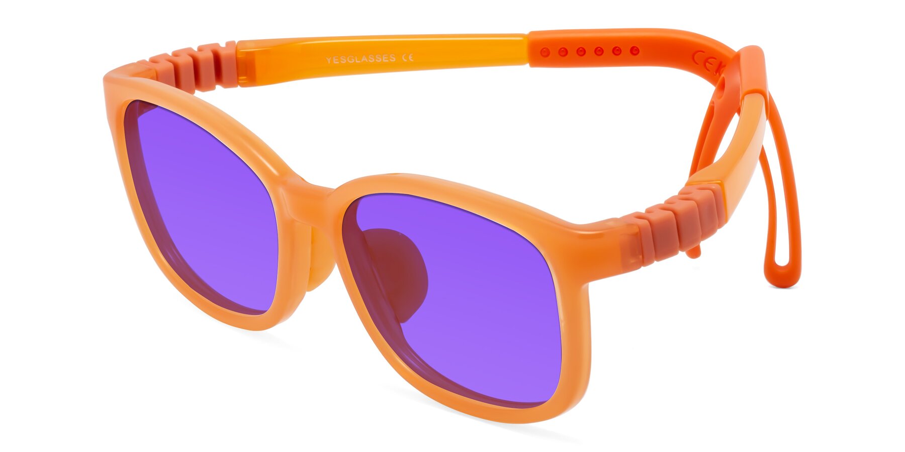 Angle of Hesper in Hunter Orange with Purple Tinted Lenses