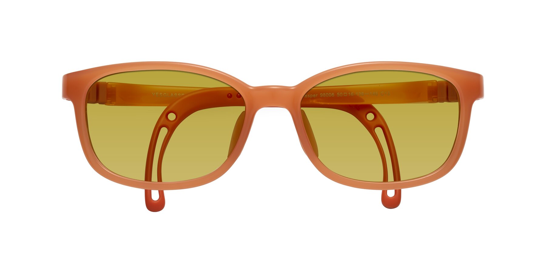 Folded Front of Hesper in Hunter Orange with Champagne Tinted Lenses