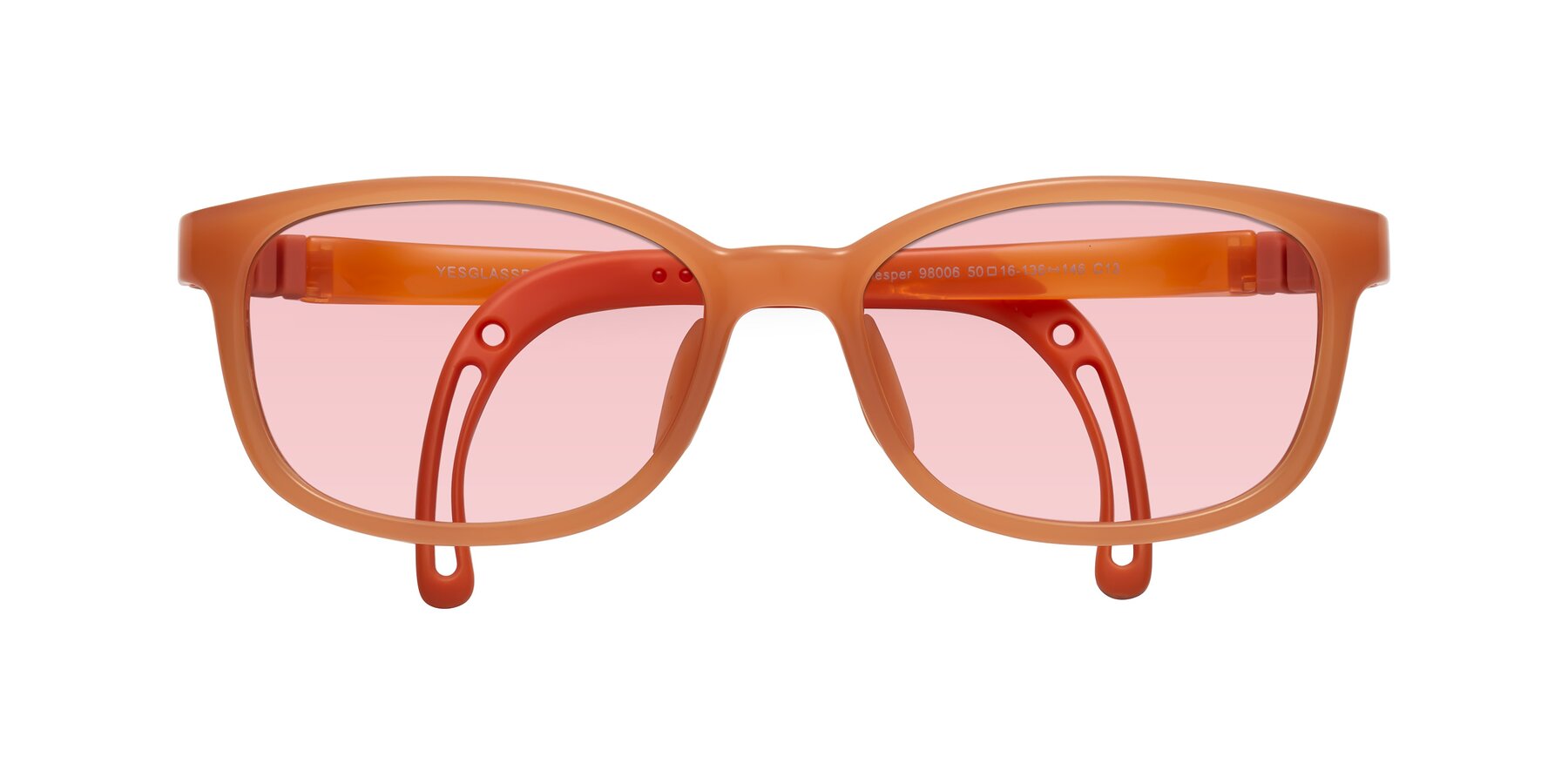 Folded Front of Hesper in Hunter Orange with Light Garnet Tinted Lenses