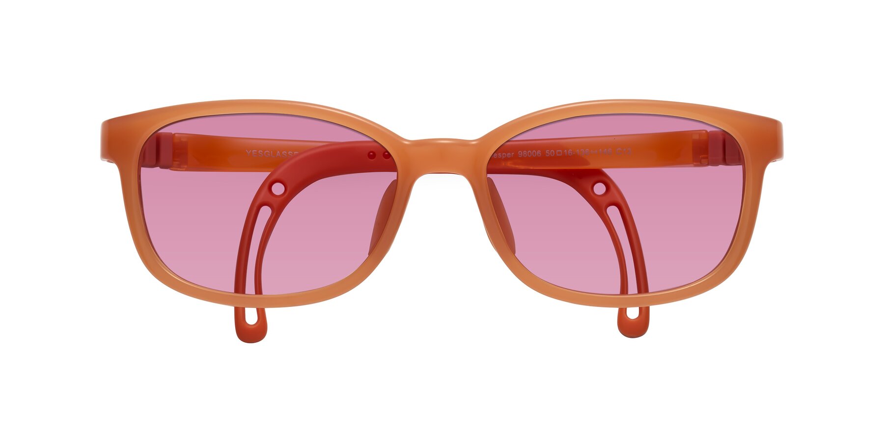 Folded Front of Hesper in Hunter Orange with Medium Wine Tinted Lenses