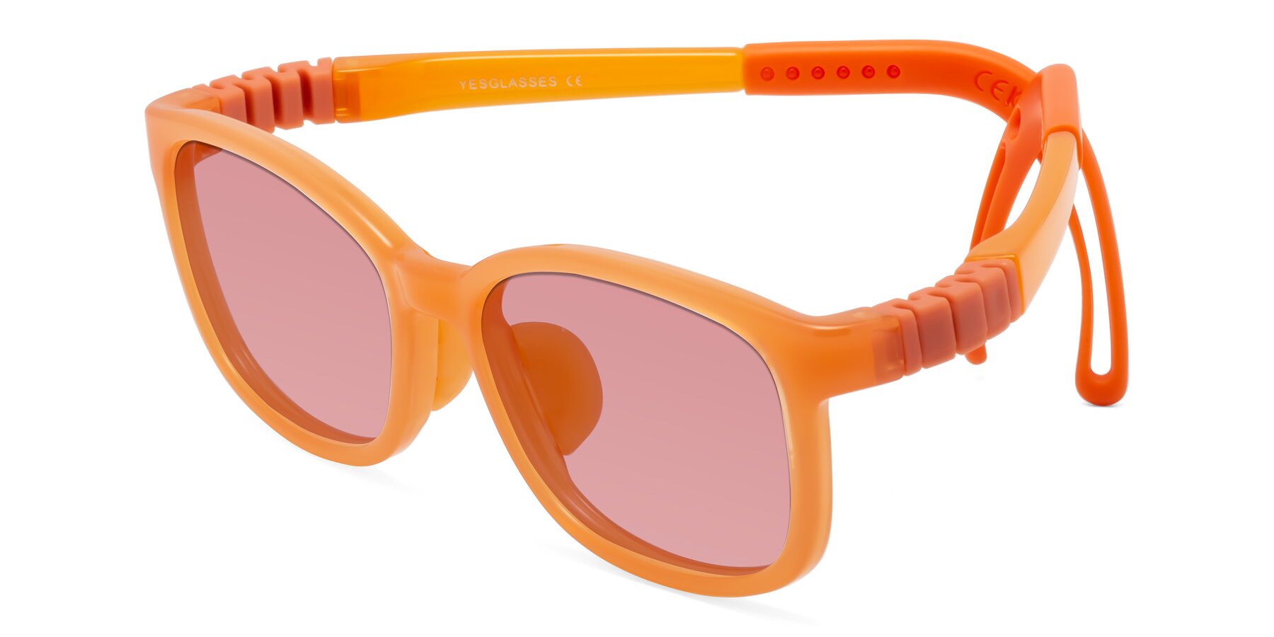 Angle of Hesper in Hunter Orange with Medium Garnet Tinted Lenses