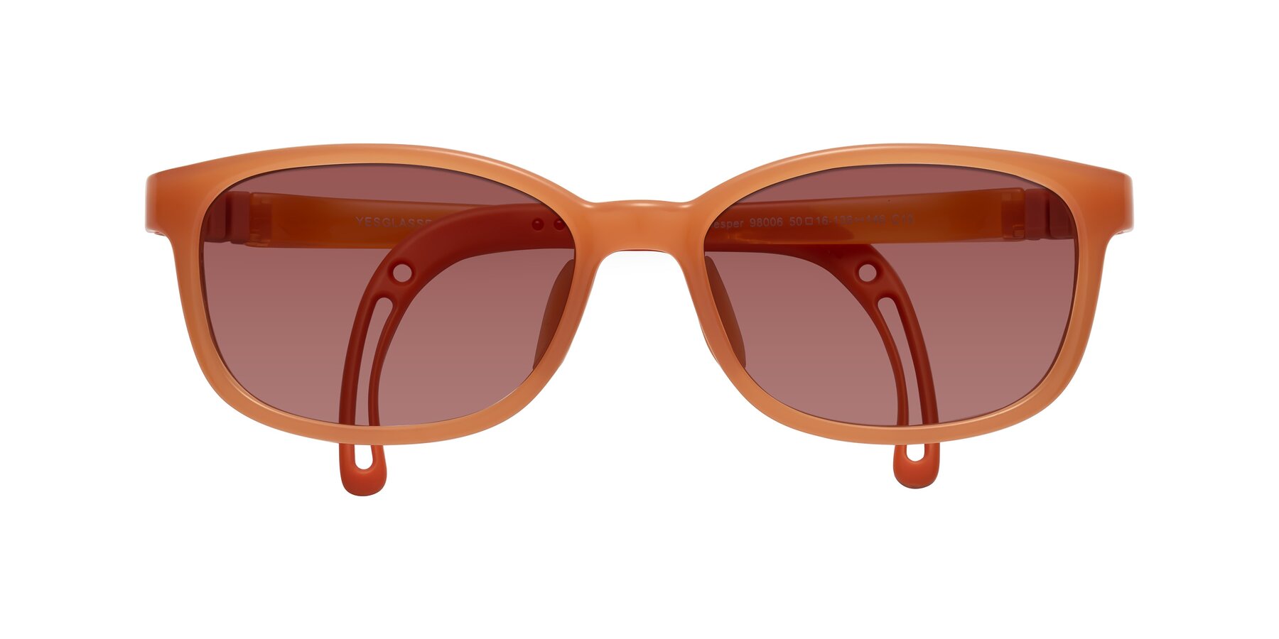 Folded Front of Hesper in Hunter Orange with Garnet Tinted Lenses