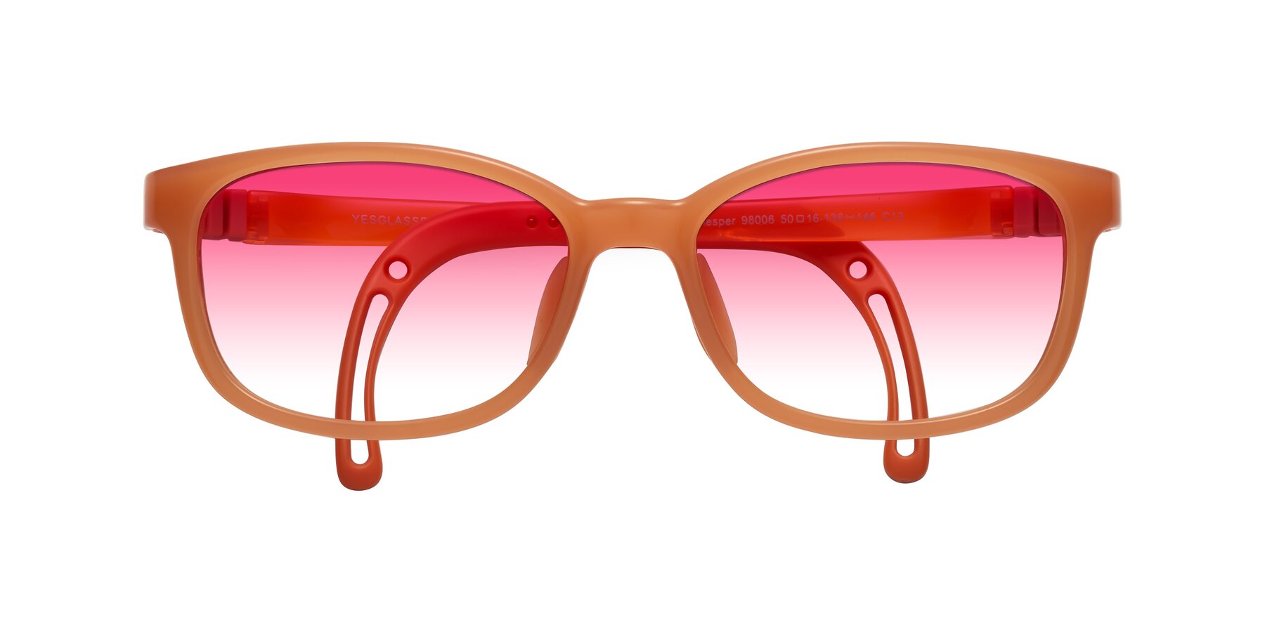 Folded Front of Hesper in Hunter Orange with Pink Gradient Lenses