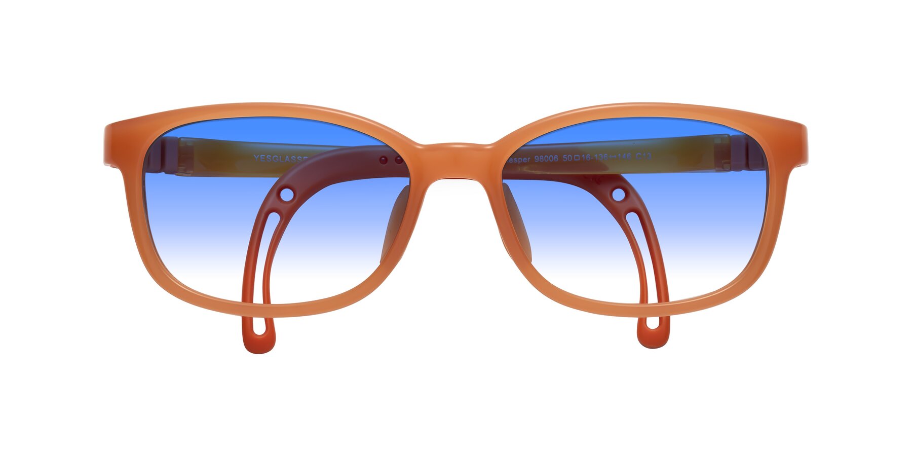 Folded Front of Hesper in Hunter Orange with Blue Gradient Lenses