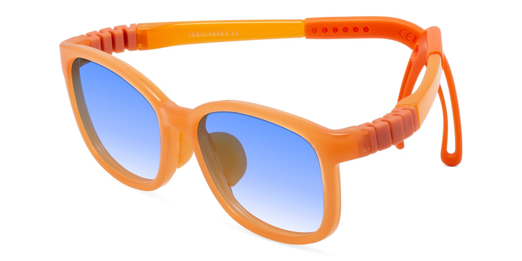 Angle of Hesper in Hunter Orange with Blue Gradient Lenses