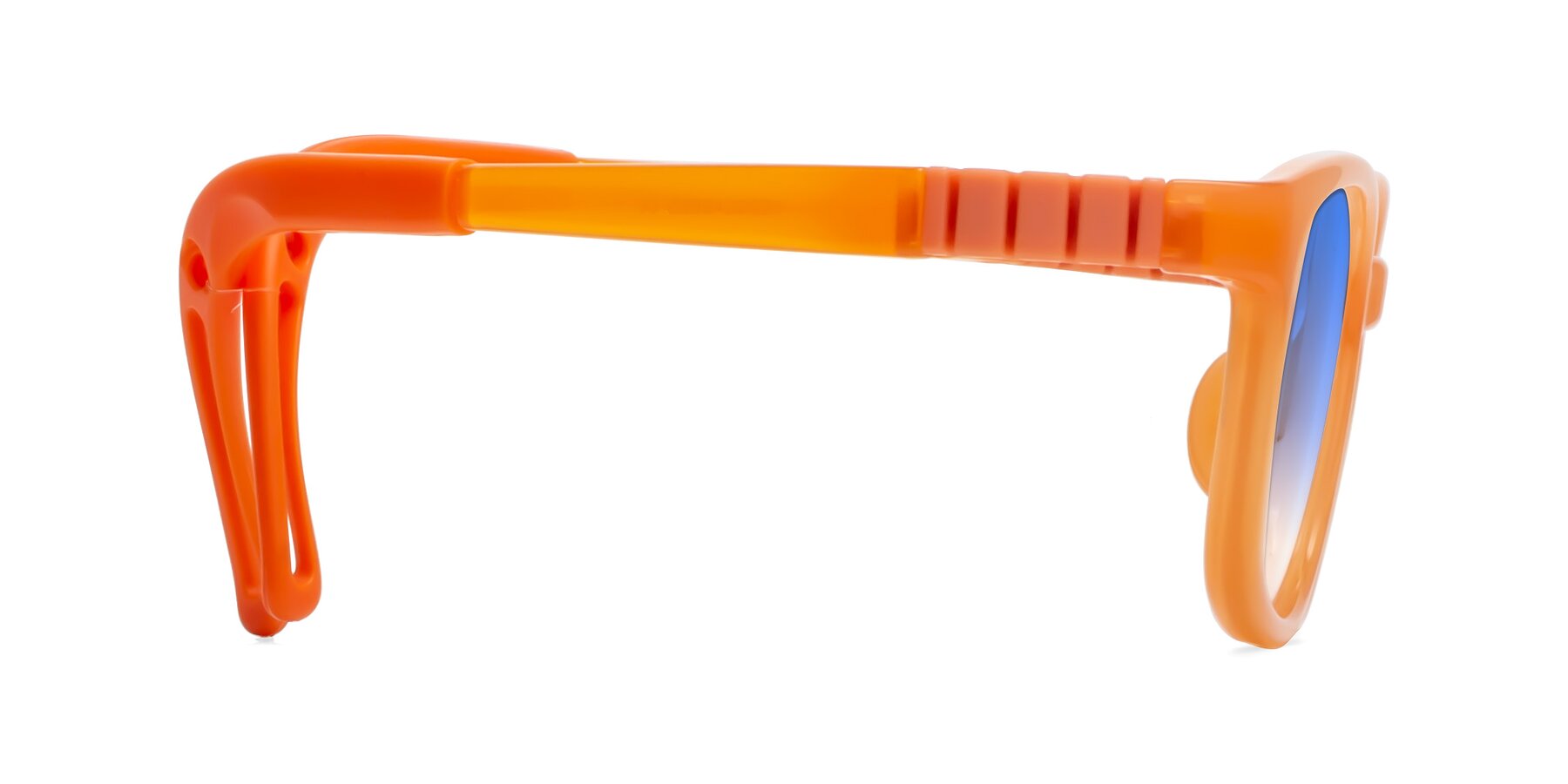 Side of Hesper in Hunter Orange with Blue Gradient Lenses