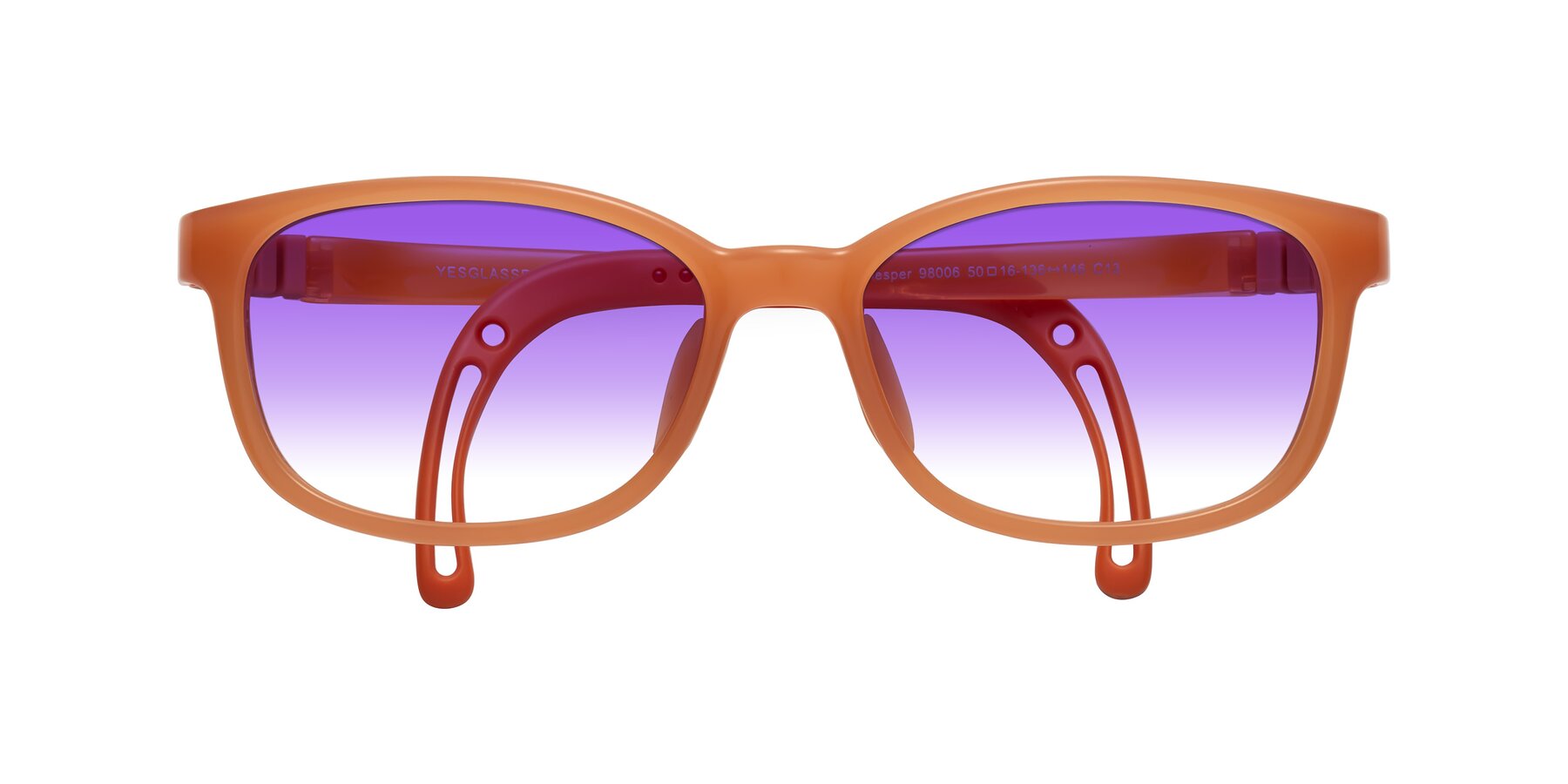 Folded Front of Hesper in Hunter Orange with Purple Gradient Lenses