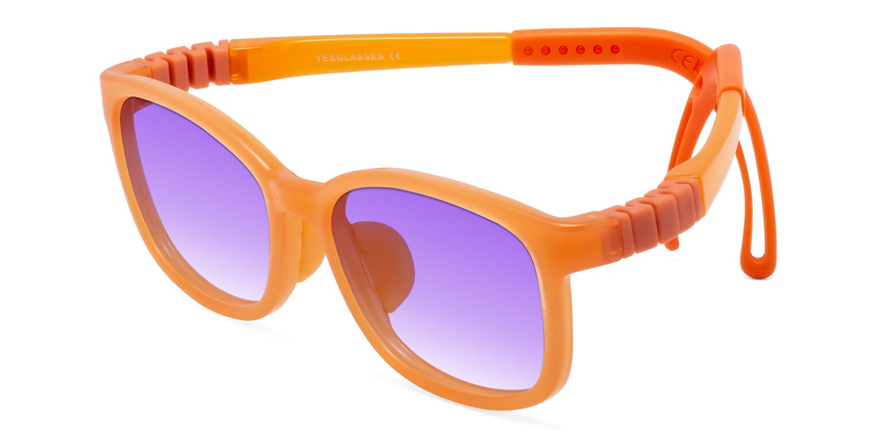 Angle of Hesper in Hunter Orange with Purple Gradient Lenses