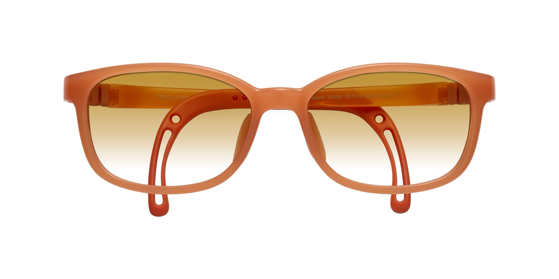 Folded Front of Hesper in Hunter Orange with Champagne Gradient Lenses