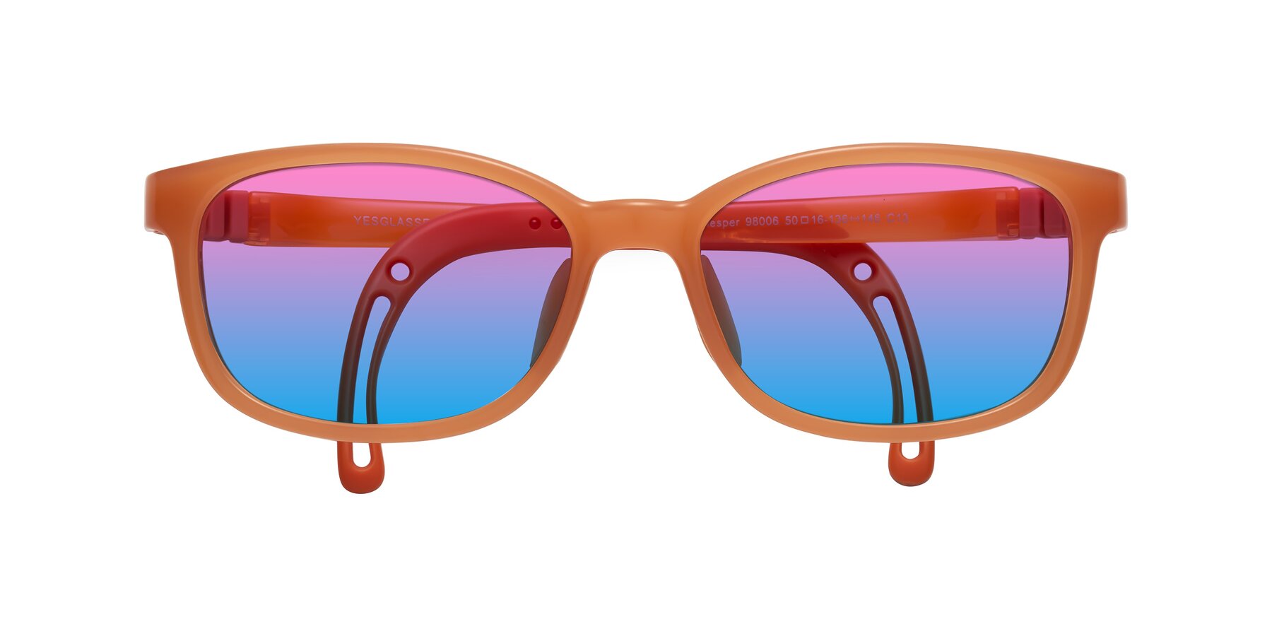 Folded Front of Hesper in Hunter Orange with Pink / Blue Gradient Lenses