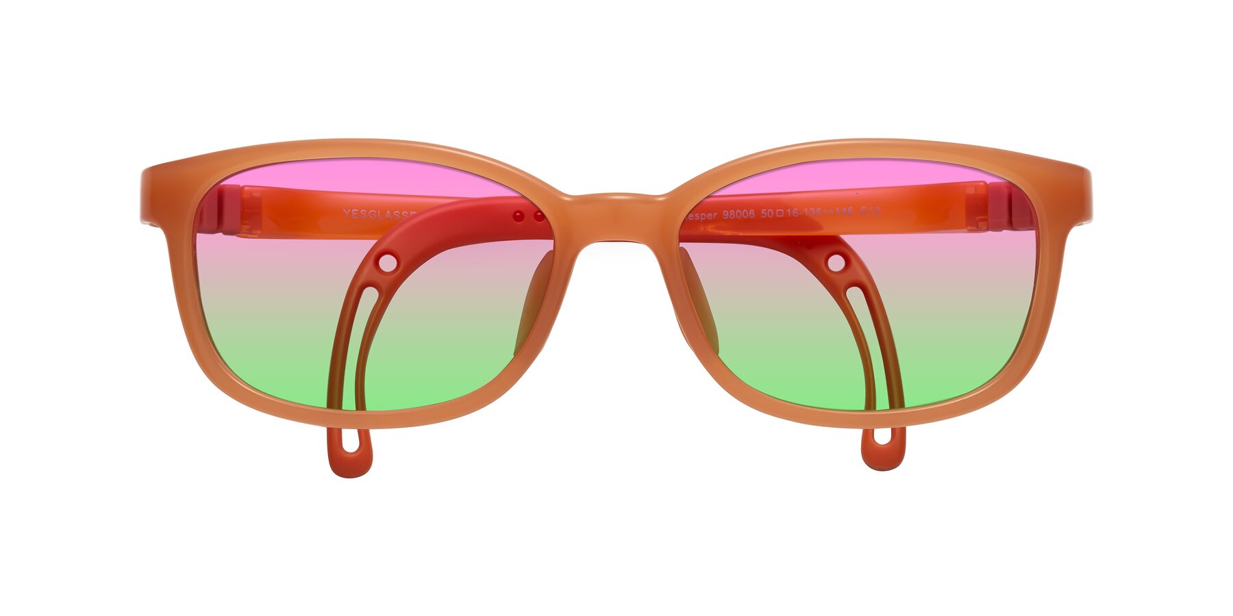 Folded Front of Hesper in Hunter Orange with Pink / Green Gradient Lenses