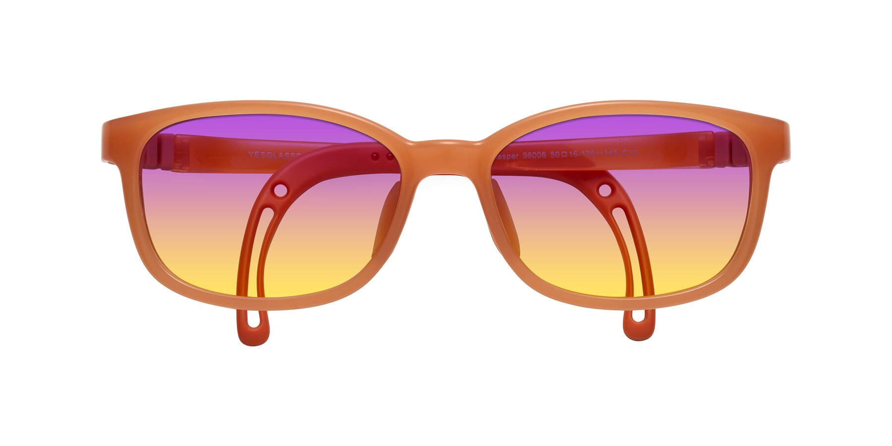 Folded Front of Hesper in Hunter Orange with Purple / Yellow Gradient Lenses