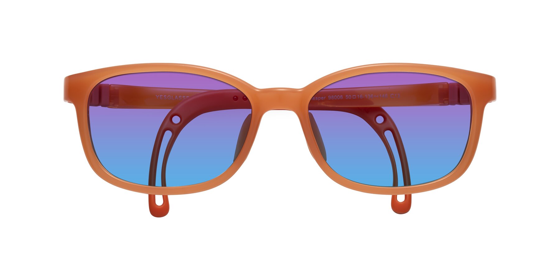 Folded Front of Hesper in Hunter Orange with Purple / Blue Gradient Lenses