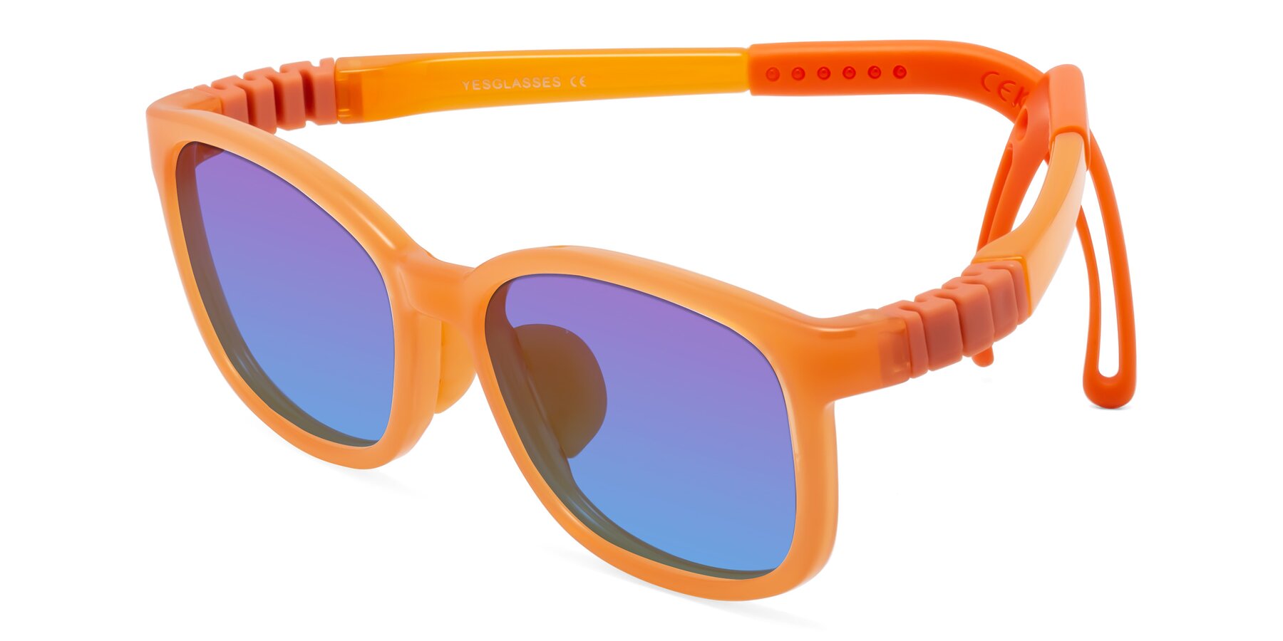 Angle of Hesper in Hunter Orange with Purple / Blue Gradient Lenses