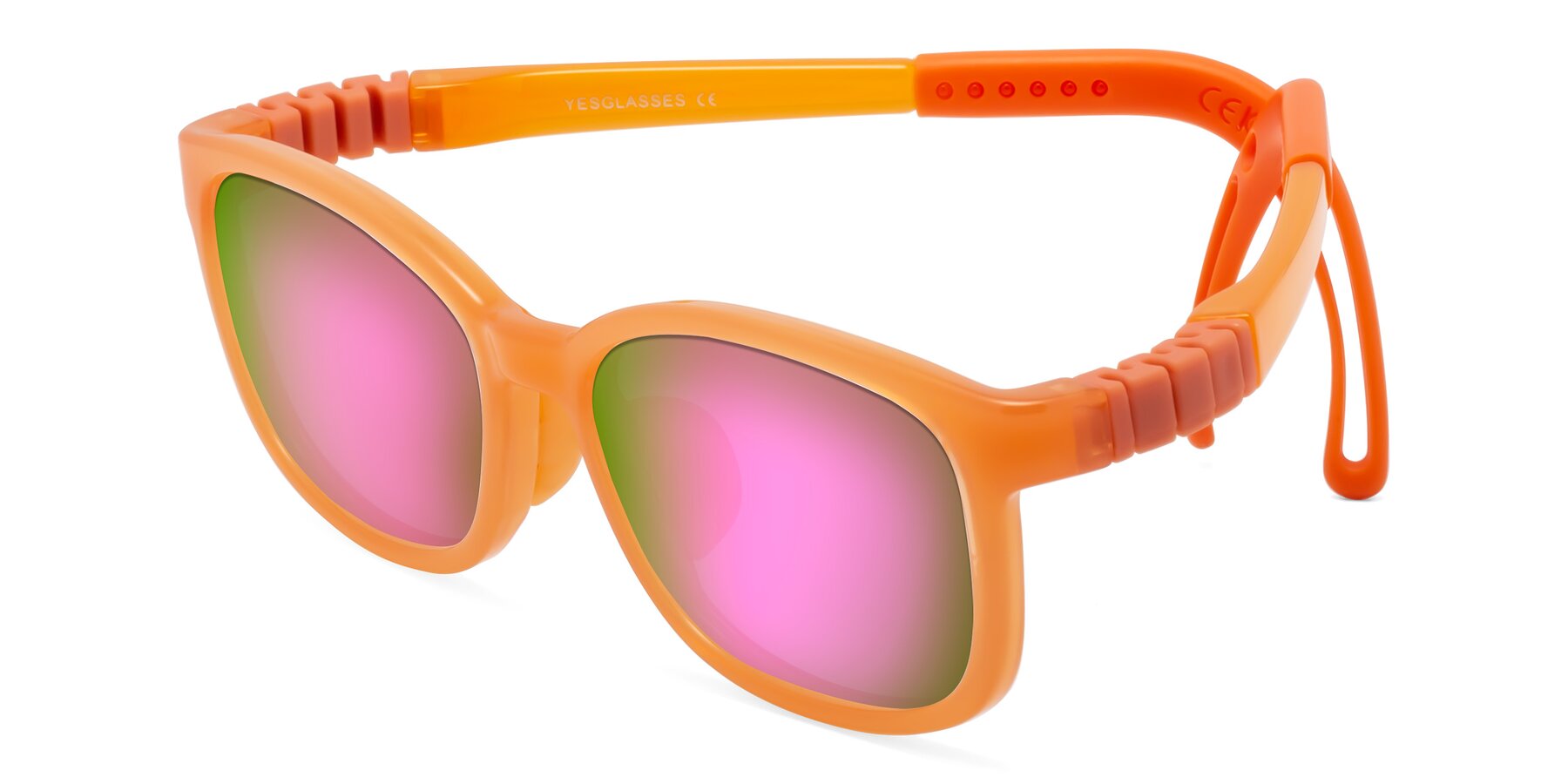 Angle of Hesper in Hunter Orange with Pink Mirrored Lenses