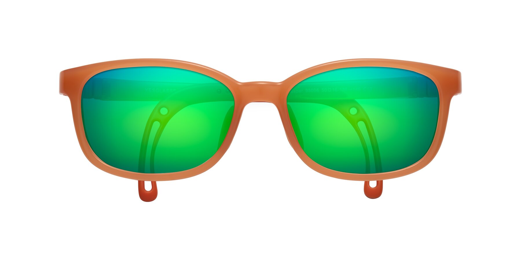 Folded Front of Hesper in Hunter Orange with Green Mirrored Lenses