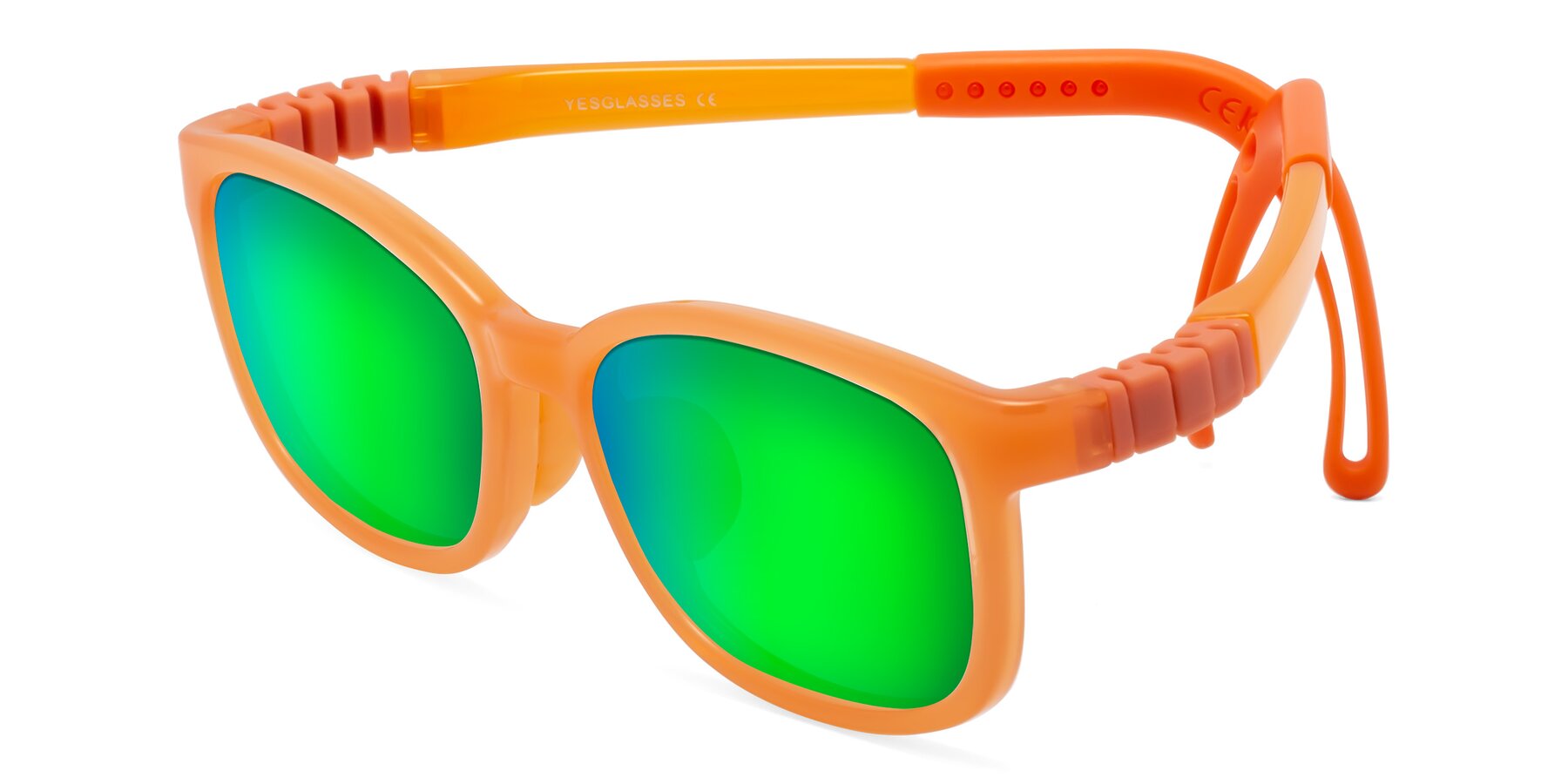 Angle of Hesper in Hunter Orange with Green Mirrored Lenses