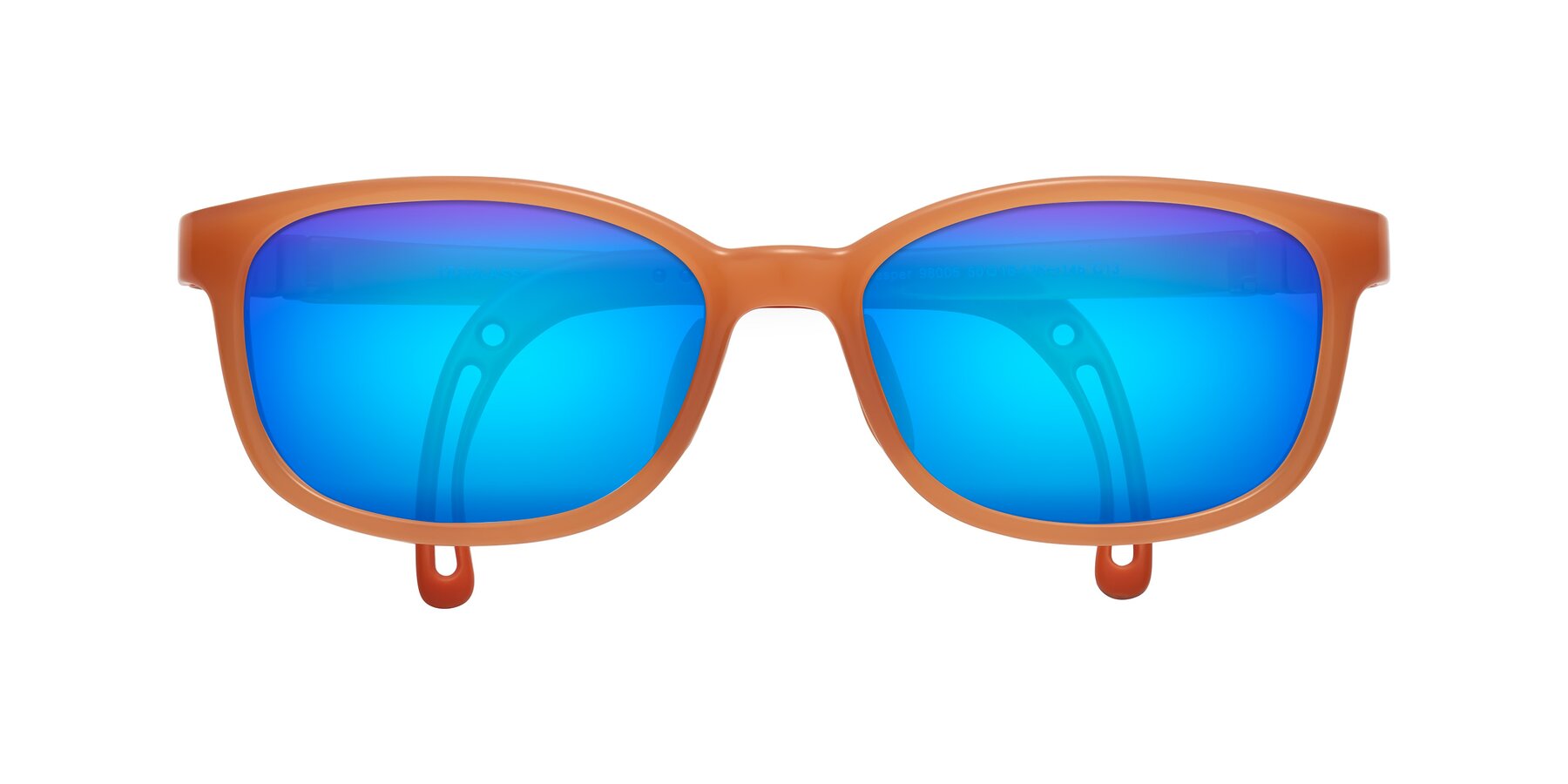 Folded Front of Hesper in Hunter Orange with Blue Mirrored Lenses