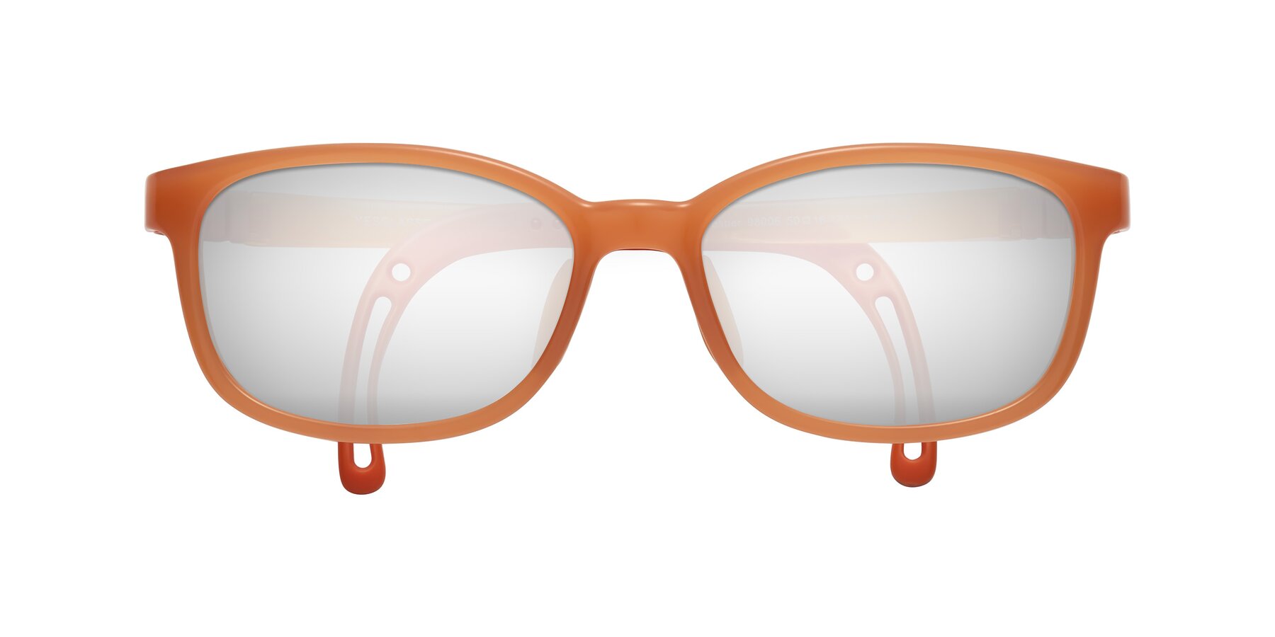 Folded Front of Hesper in Hunter Orange with Silver Mirrored Lenses