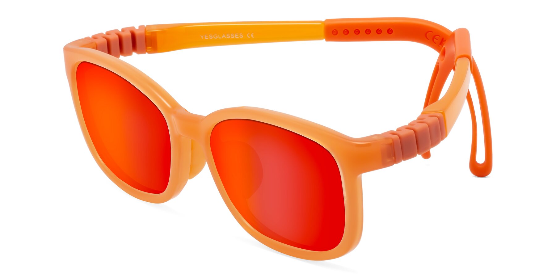 Angle of Hesper in Hunter Orange with Red Gold Mirrored Lenses