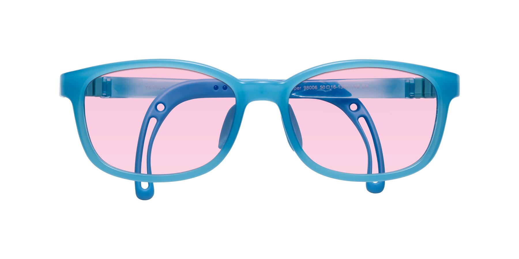 Folded Front of Hesper in Pilot Blue with Light Pink Tinted Lenses