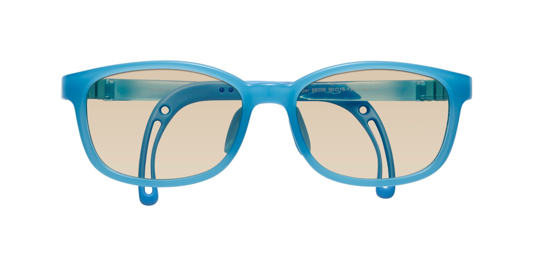 Folded Front of Hesper in Pilot Blue with Light Brown Tinted Lenses