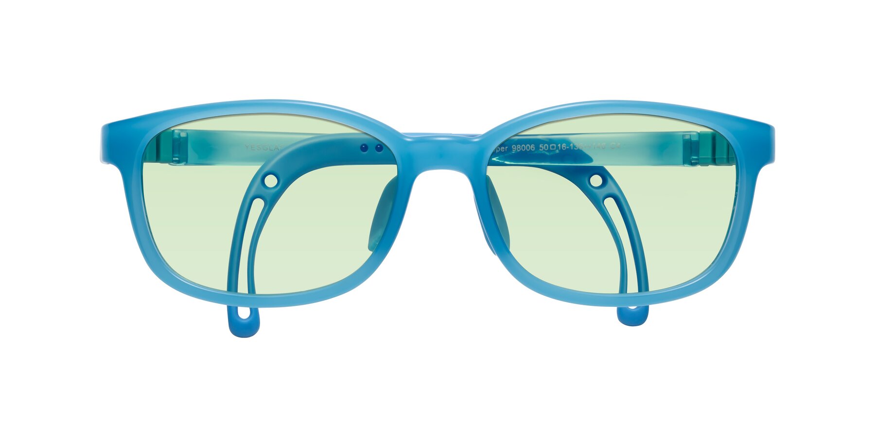 Folded Front of Hesper in Pilot Blue with Light Green Tinted Lenses