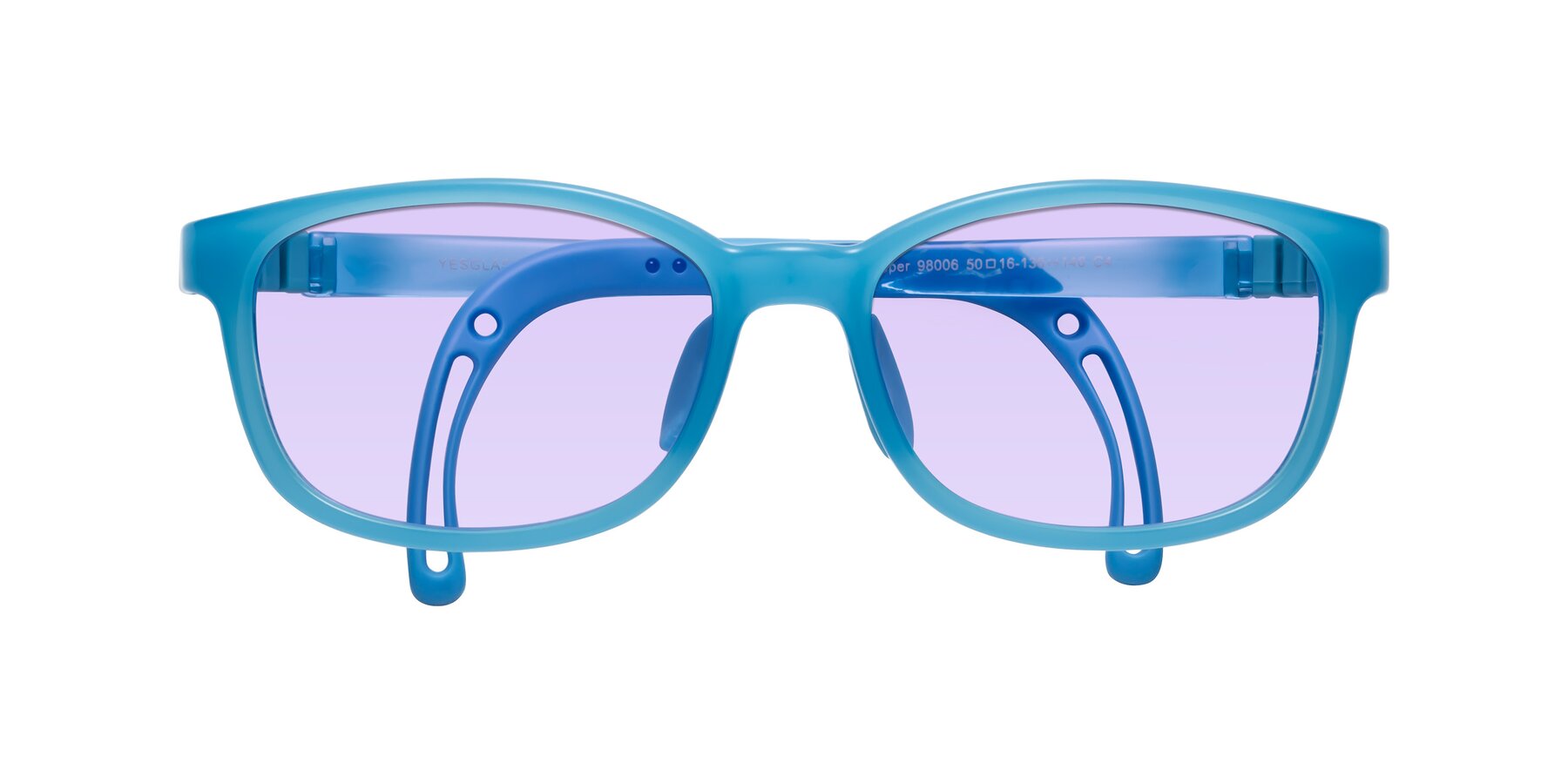 Folded Front of Hesper in Pilot Blue with Light Purple Tinted Lenses