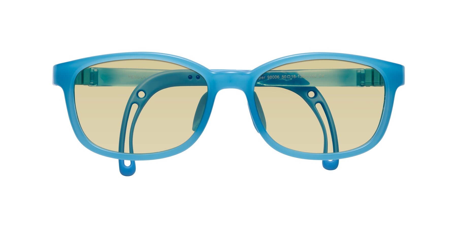 Folded Front of Hesper in Pilot Blue with Light Champagne Tinted Lenses