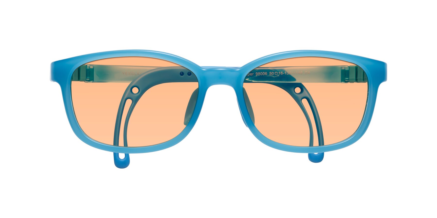 Folded Front of Hesper in Pilot Blue with Light Orange Tinted Lenses