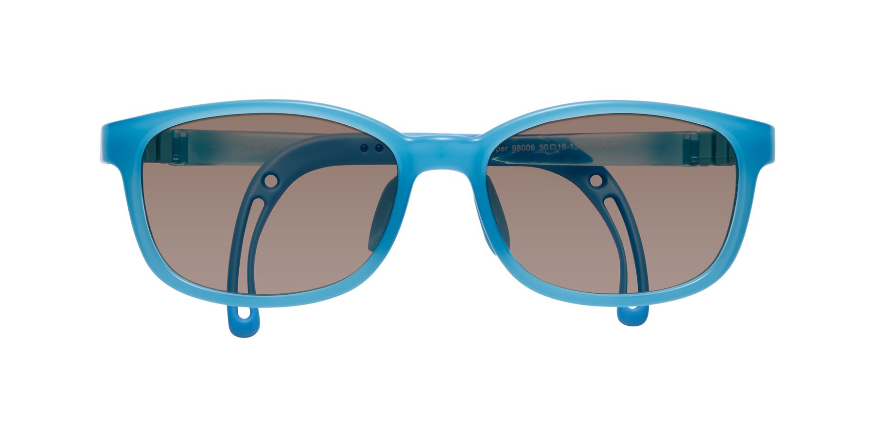 Folded Front of Hesper in Pilot Blue with Medium Brown Tinted Lenses