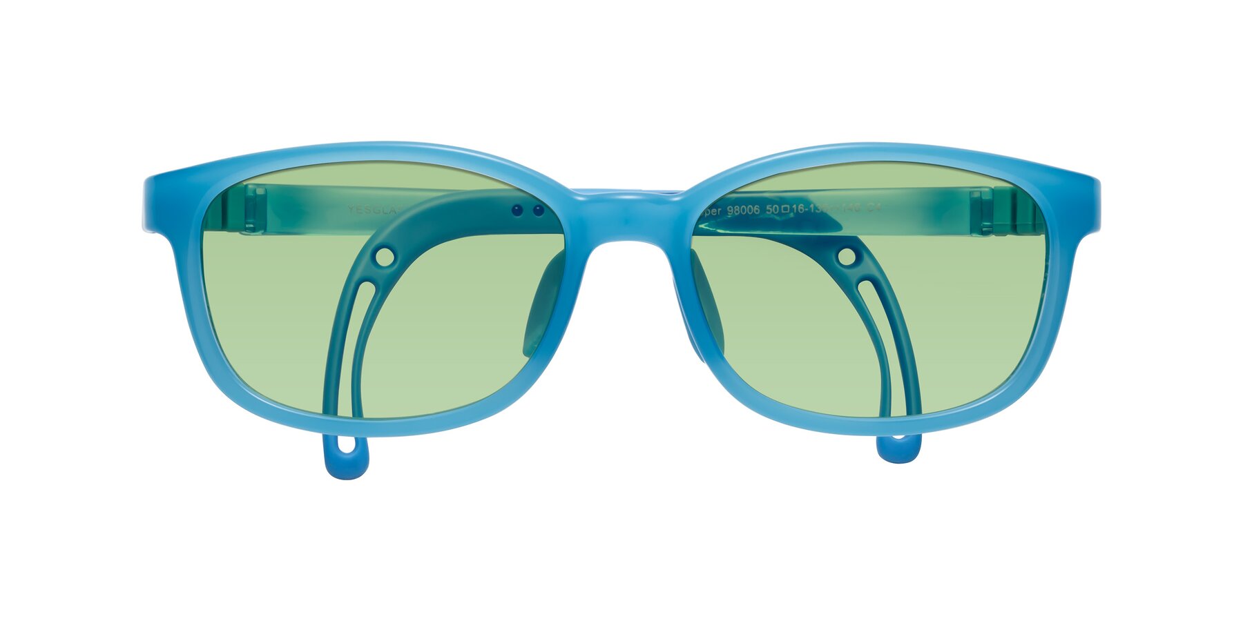 Folded Front of Hesper in Pilot Blue with Medium Green Tinted Lenses