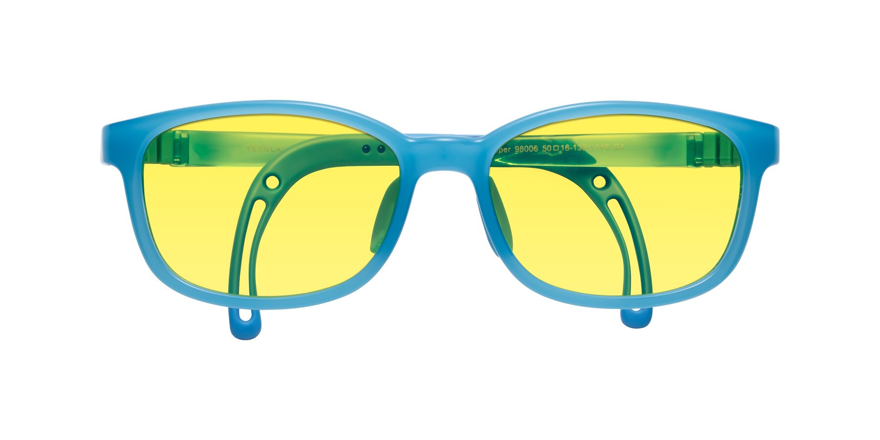 Folded Front of Hesper in Pilot Blue with Medium Yellow Tinted Lenses