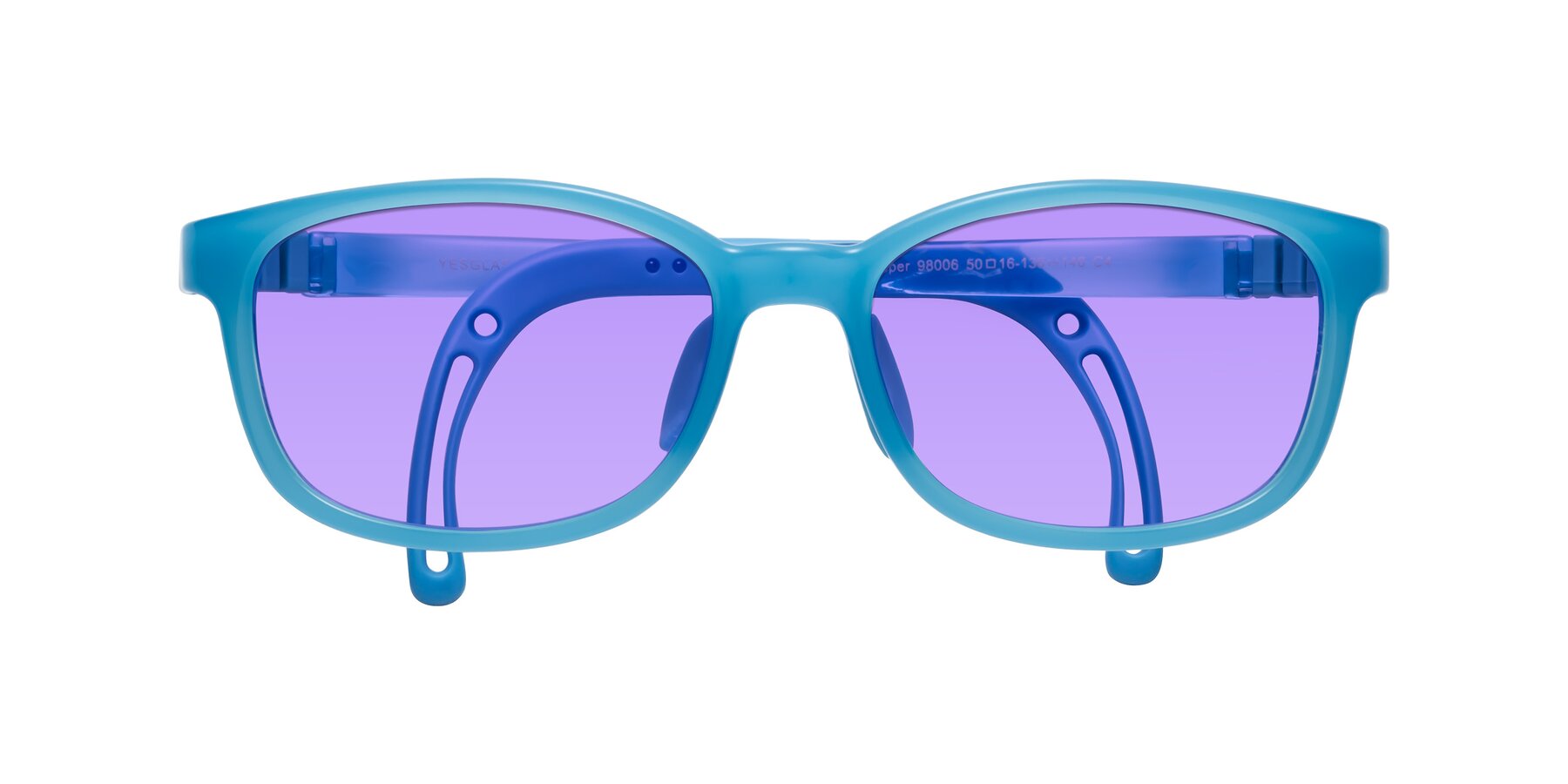 Folded Front of Hesper in Pilot Blue with Medium Purple Tinted Lenses