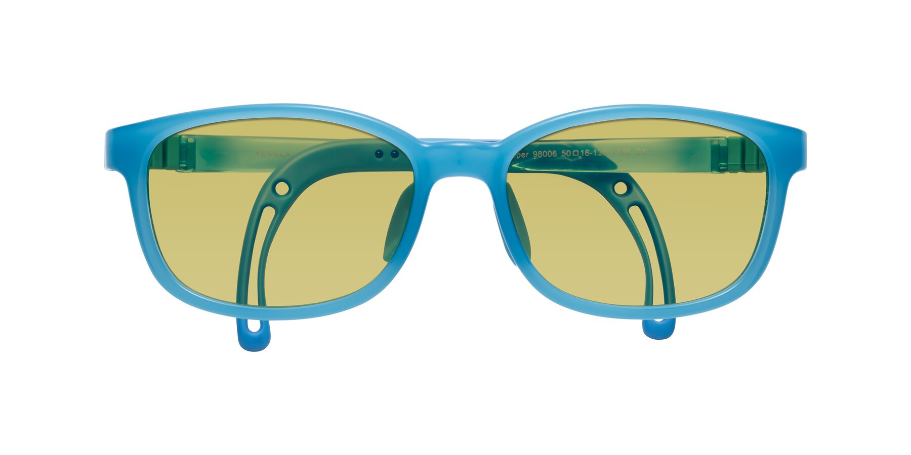 Folded Front of Hesper in Pilot Blue with Medium Champagne Tinted Lenses