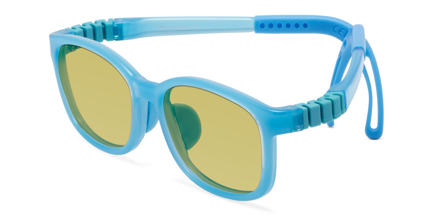 Angle of Hesper in Pilot Blue with Medium Champagne Tinted Lenses