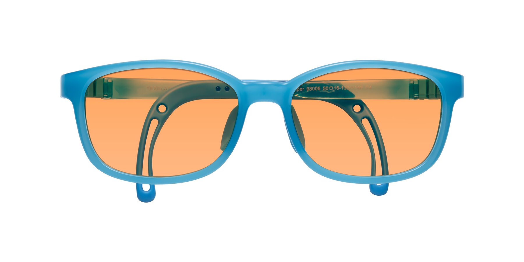 Folded Front of Hesper in Pilot Blue with Medium Orange Tinted Lenses