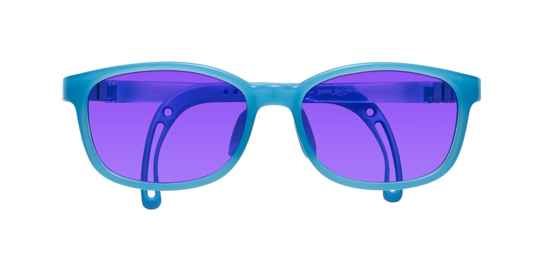 Folded Front of Hesper in Pilot Blue with Purple Tinted Lenses