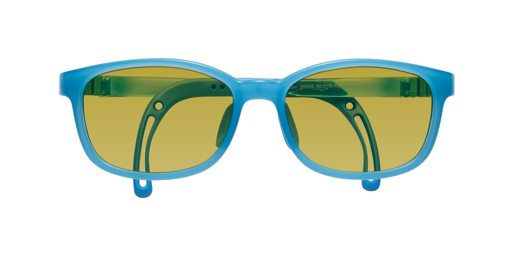 Folded Front of Hesper in Pilot Blue with Champagne Tinted Lenses