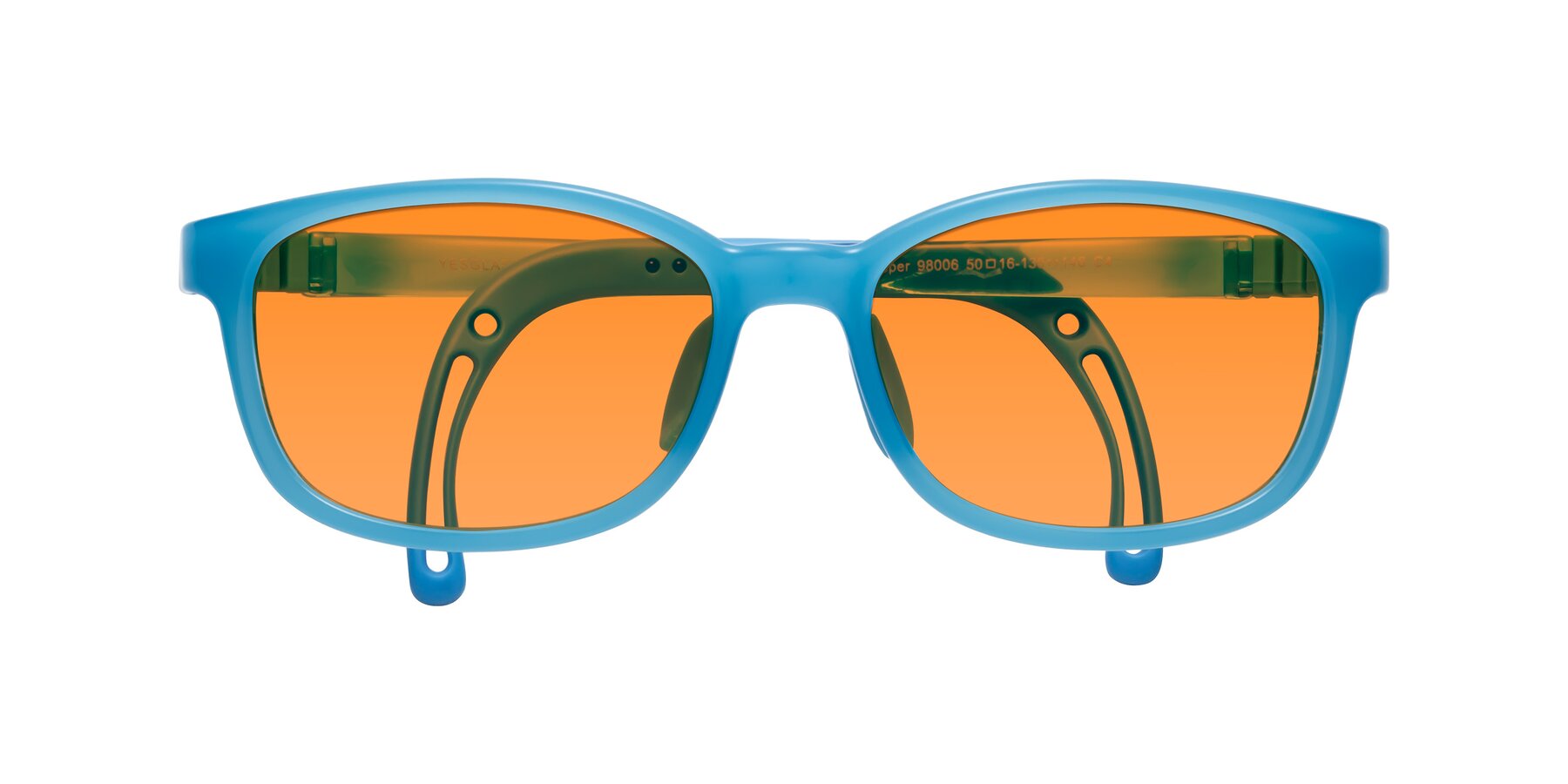 Folded Front of Hesper in Pilot Blue with Orange Tinted Lenses