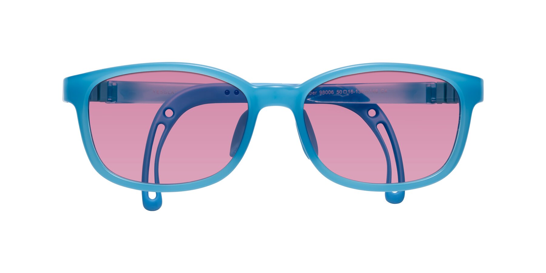 Folded Front of Hesper in Pilot Blue with Medium Wine Tinted Lenses