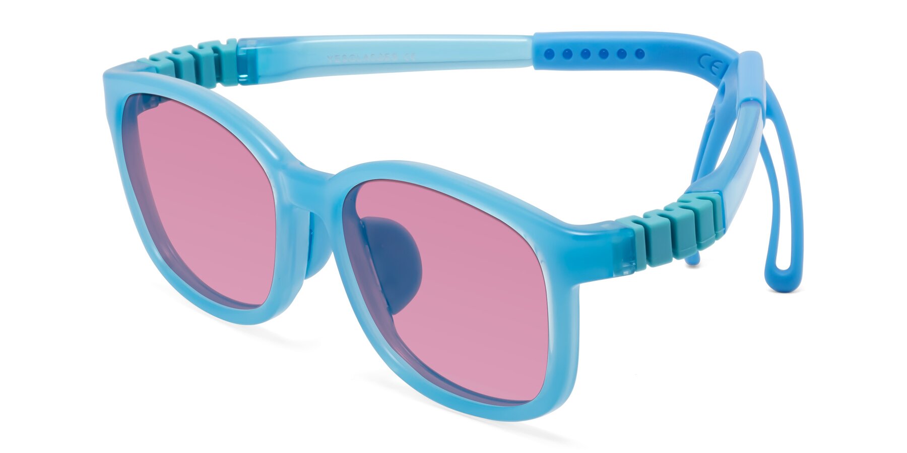 Angle of Hesper in Pilot Blue with Medium Wine Tinted Lenses