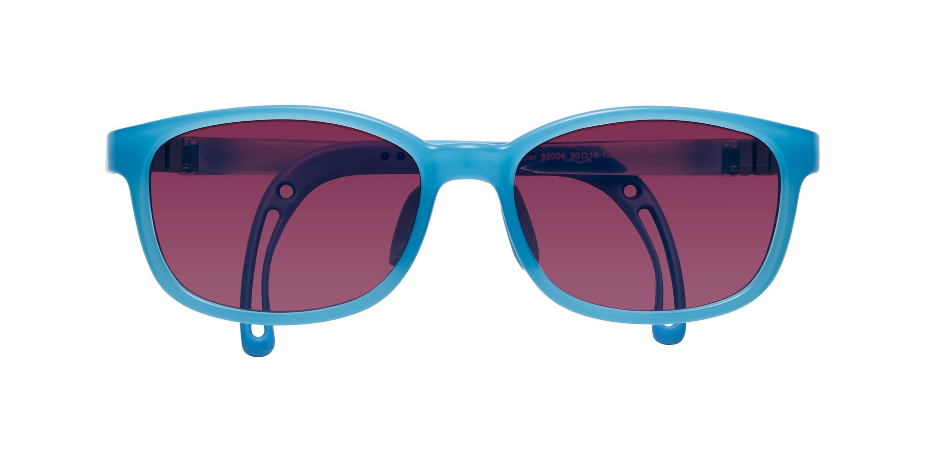 Folded Front of Hesper in Pilot Blue with Wine Tinted Lenses