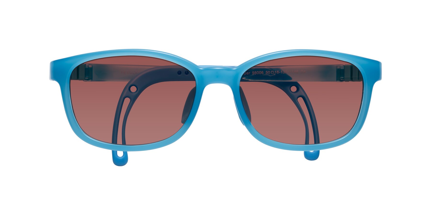 Folded Front of Hesper in Pilot Blue with Garnet Tinted Lenses