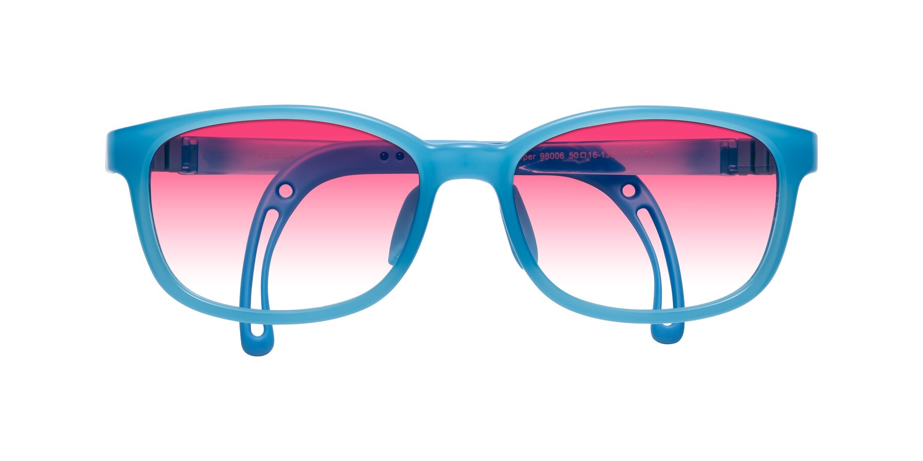 Folded Front of Hesper in Pilot Blue with Pink Gradient Lenses